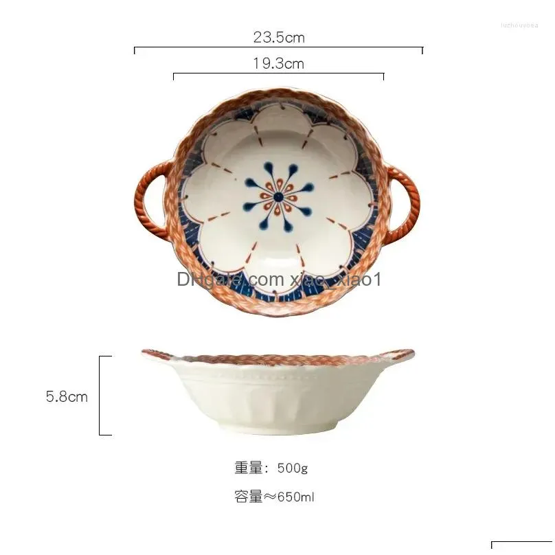 plates japanese vine series double ear ball point soup bowl household internet red ceramic noodle ins wind high beauty