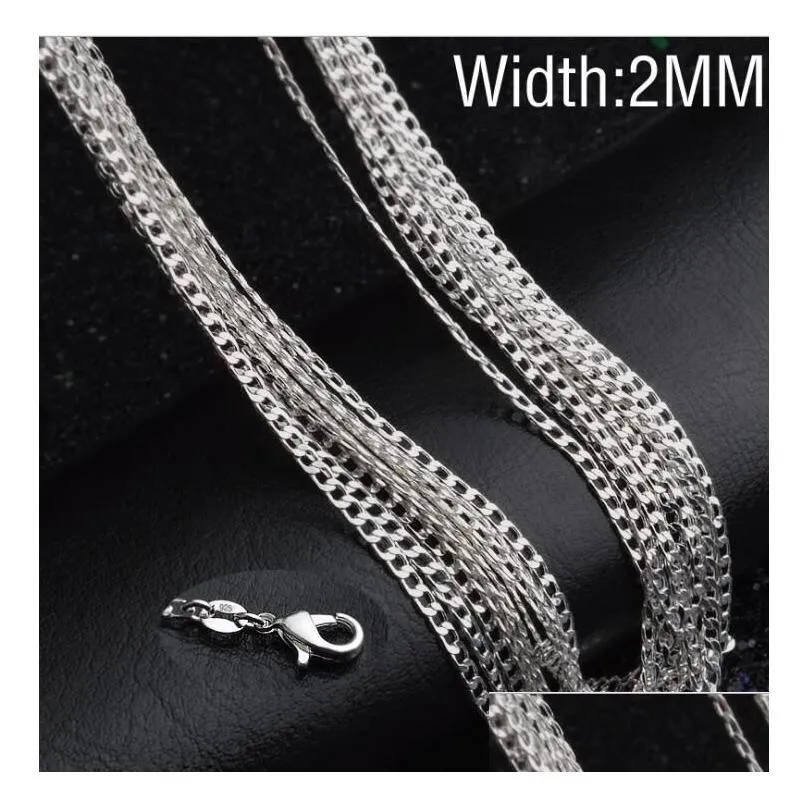 925 Sterling Silver Necklace Genuine Chain Solid Jewelry for women 16-30 inches Fashion Curbwith Lobster Clasps Free Shipping GD128