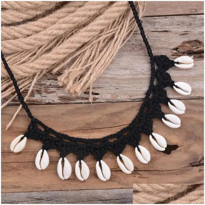 Pendant Necklaces Women Summer White Shell Choker Necklace Seashell Rope Chain Beach Girls Bohemian Jewelry