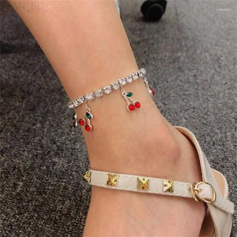 Anklets 10pcs Women`s Tasty Cherry Anklet Sweet Style Cubic Zirconia Anniversary Gift Tobilleras Pulsera Para Tobillo L230911