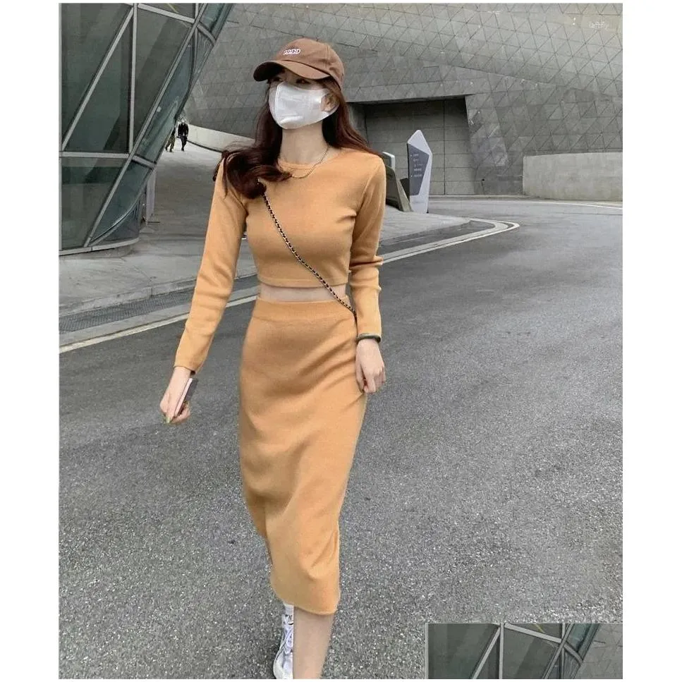 Work Dresses Fall/Winter Elegant Women`s Skirt Sets Sexy Fashion Sweater Long Sleeve And Skirts Two Piece Womens Outifits