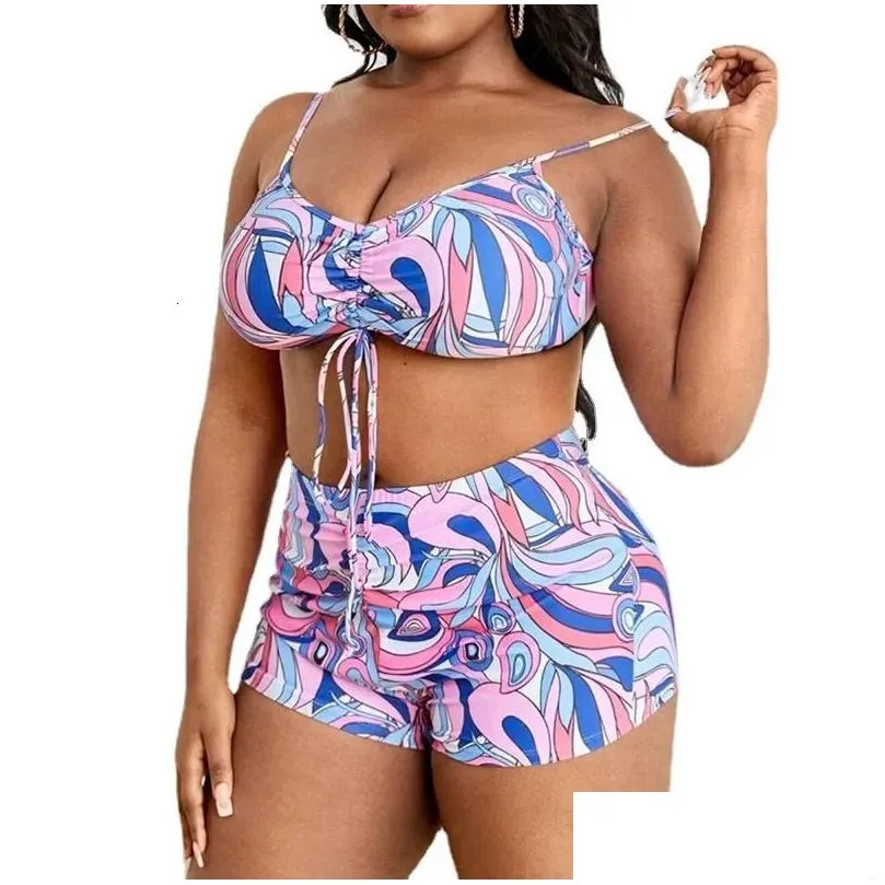 Women`S Swimwear 2024 Plus Big Size For Women Swimsuit Large Bathing Suits Three-Piece Push Up Bikini Set Y Separate Stylish 240309 D Dhvwf