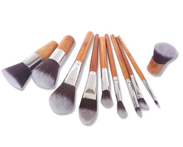 In stock 11 pcs Professional Make Up Tools Pincel Maquiagem Wood Handle Makeup Cosmetic Eyeshadow Foundation Concealer Brush Set Kit