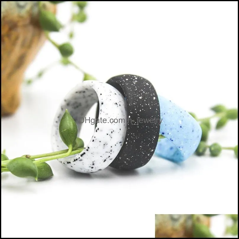 Band Rings Men Sile Modern White Granite 8.7Mm Soft Flexiable Wedding Sports Gym Outdoor Couple Gift Drop Delivery Jewelry Dhirz