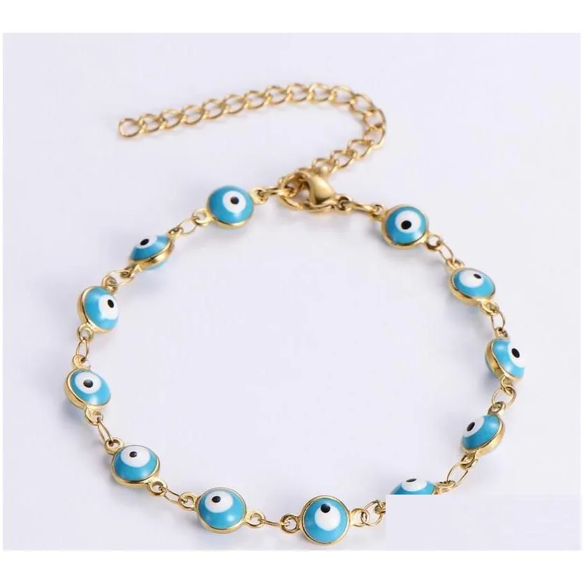 Charm Bracelets Evil Eye Chain Bracelet For Women Classic Stainless Steel Wrap Bangle Fashion Jewelry Gift Drop Delivery Dh15T