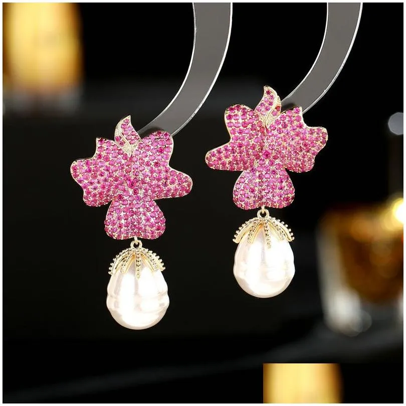Dangle Earrings Trendy Shell Pearl Flower Stud for Women Fashion Ear Candy Femme Brinco Wholesale Jewelry