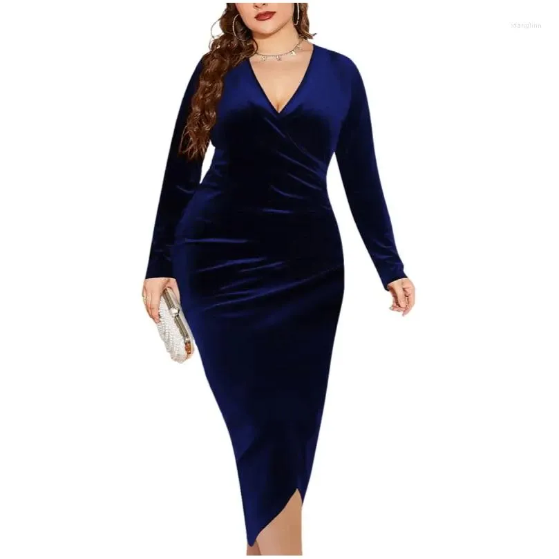 Plus Size Dresses Evening Luxury 2023 Velvet Wrap Bodycon Long Vestido De Mujeres 5Xl Curve Clothes For Women