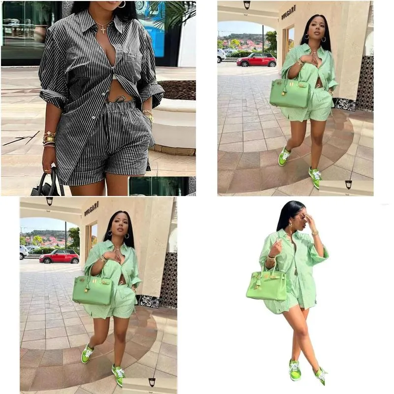Women`s Tracksuits Vintage Shorts Sets For Women Two 2 Piece Set Outfits 2023 Summer INS Clothes Full Sleeve Shirt Top And Suits Woman