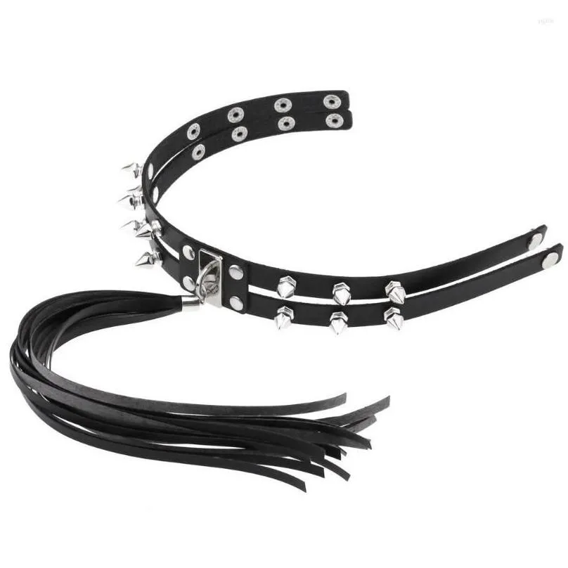 Choker Leather Tassel Long Necklace For Ladies Metal Rivets Punk Charms Necklaces Luxurious Jewelry