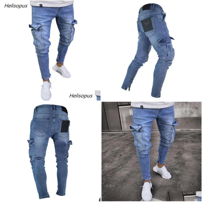 Men`S Jeans Helisopus Fashion Men Tactical Cargo Pants Mti Pockets Pencil Straight Zipper Cut Denim Trousers D18102402 Drop Delivery Dhzfg