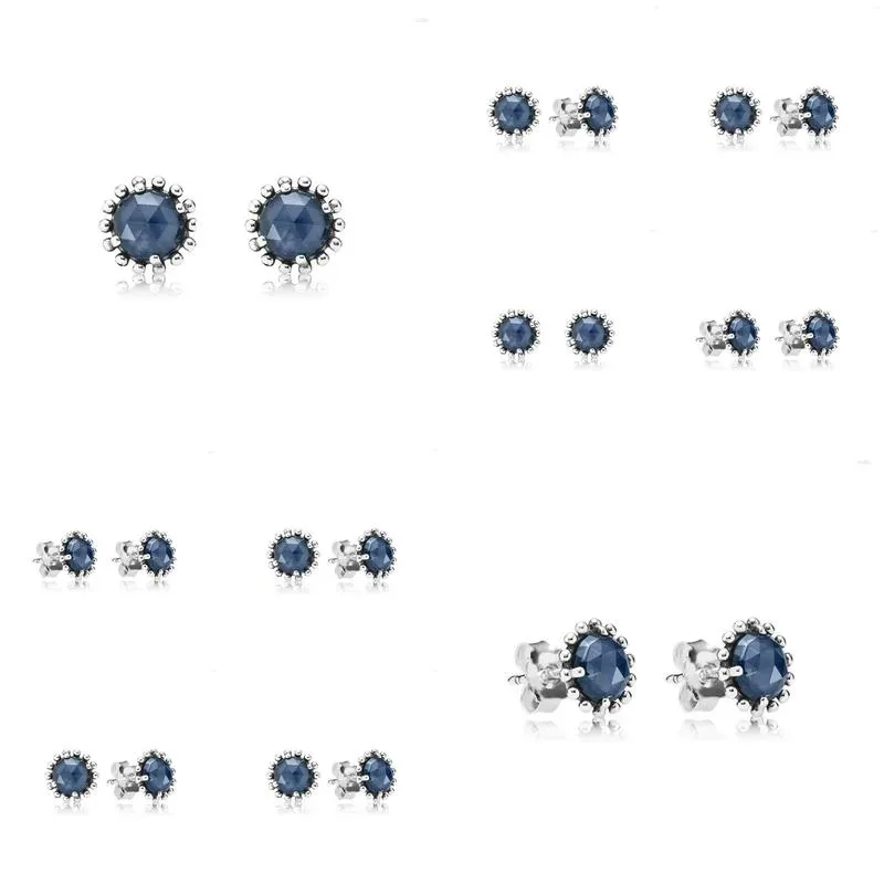 Stud Earrings 925 Sterling Silver With Midnight Blue Crystal For Women Anniversary Jewelry