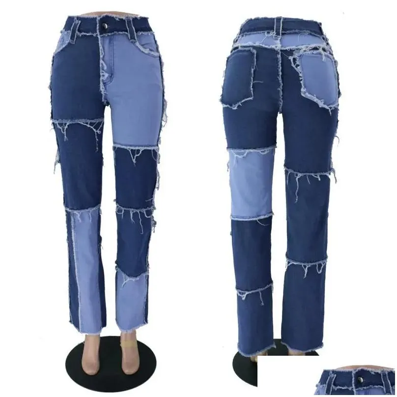 Women`s Jeans Patchwork Woman High Waist Vintage Flare Sexy Ladies Bell Bottom Jean Denim Pants Trousers1