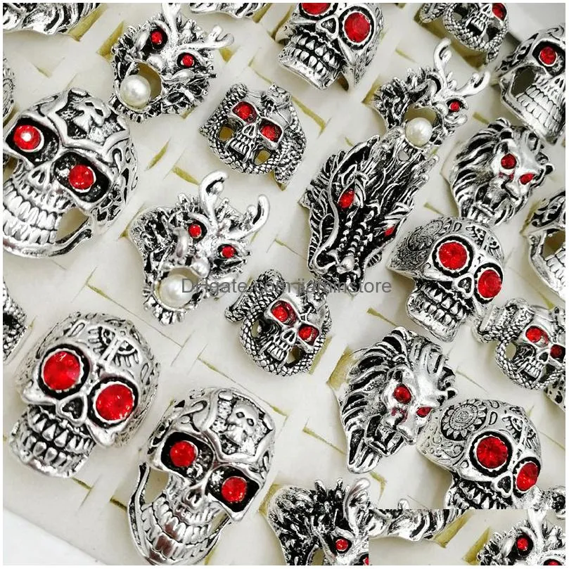 Fashion newest 30pcs/lot Gothic Punk Dragon Ring Tough Guy vintage mix Styles Men`s Women`s Jewelry Gift(size:18mm-23mm)