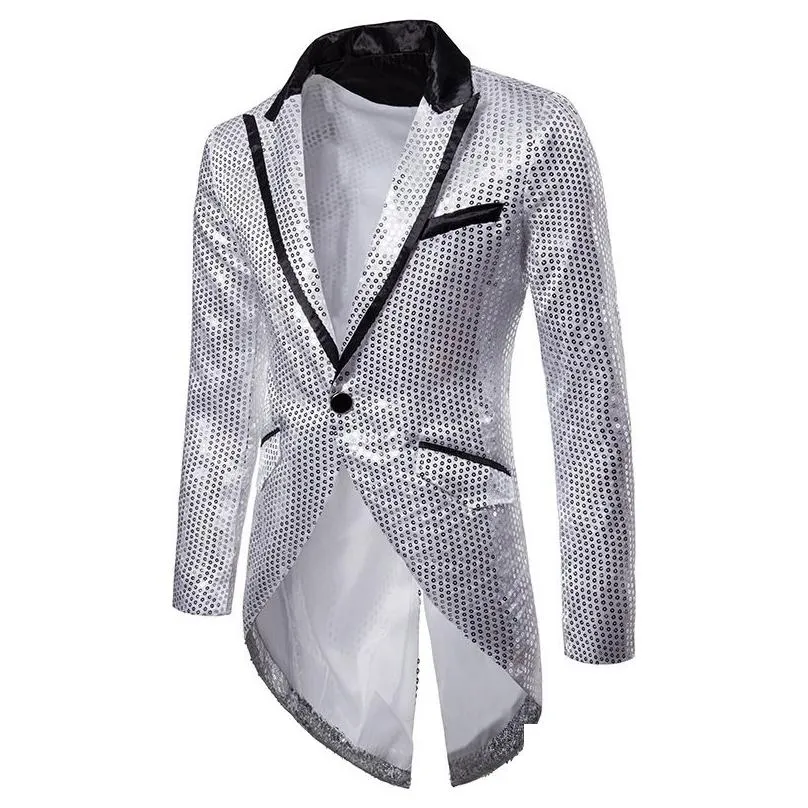 Men`S Suits & Blazers Mens Mannen Shiny Gold Sequin Glitter Verfraaid Blazer Jas Nachtclub Wieden Party Jasje Stadium Zangers Kleding Dhfxk