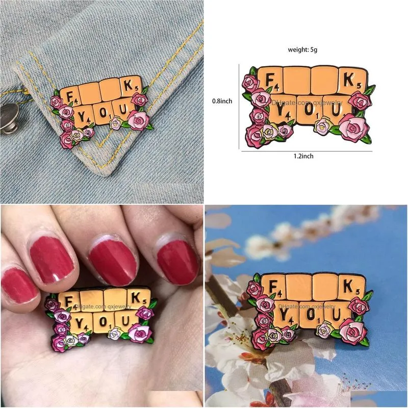 Pins, Brooches Pins For Women Cute Small Flower Letter Funny Enamel Christmas Demin Shirt Decor Brooch Pin Metal Kawaii Badge Fashion Dhojs