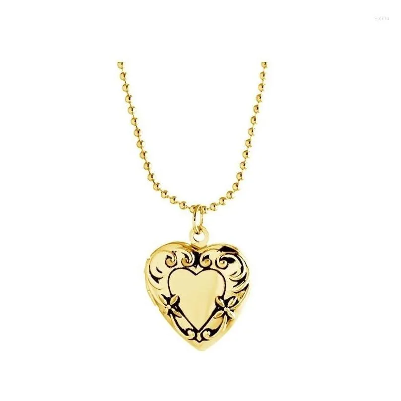 Pendant Necklaces Heart-shaped Po Memory Floating Locket Lace Necklace Fragrance  Oil Diffuser For Women 2023 YTA87