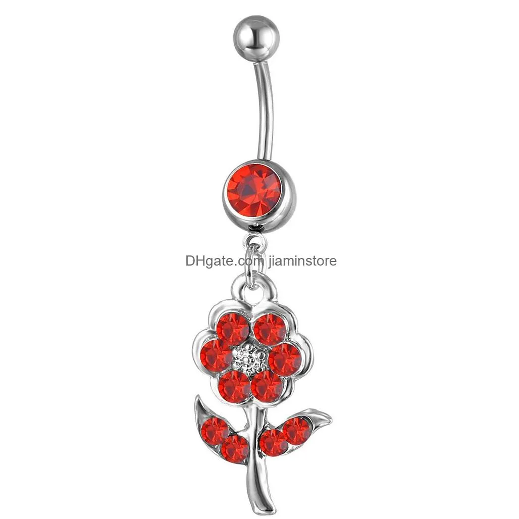 YYJFF D0598 Flower Belly Navel Button Ring Mix Colors