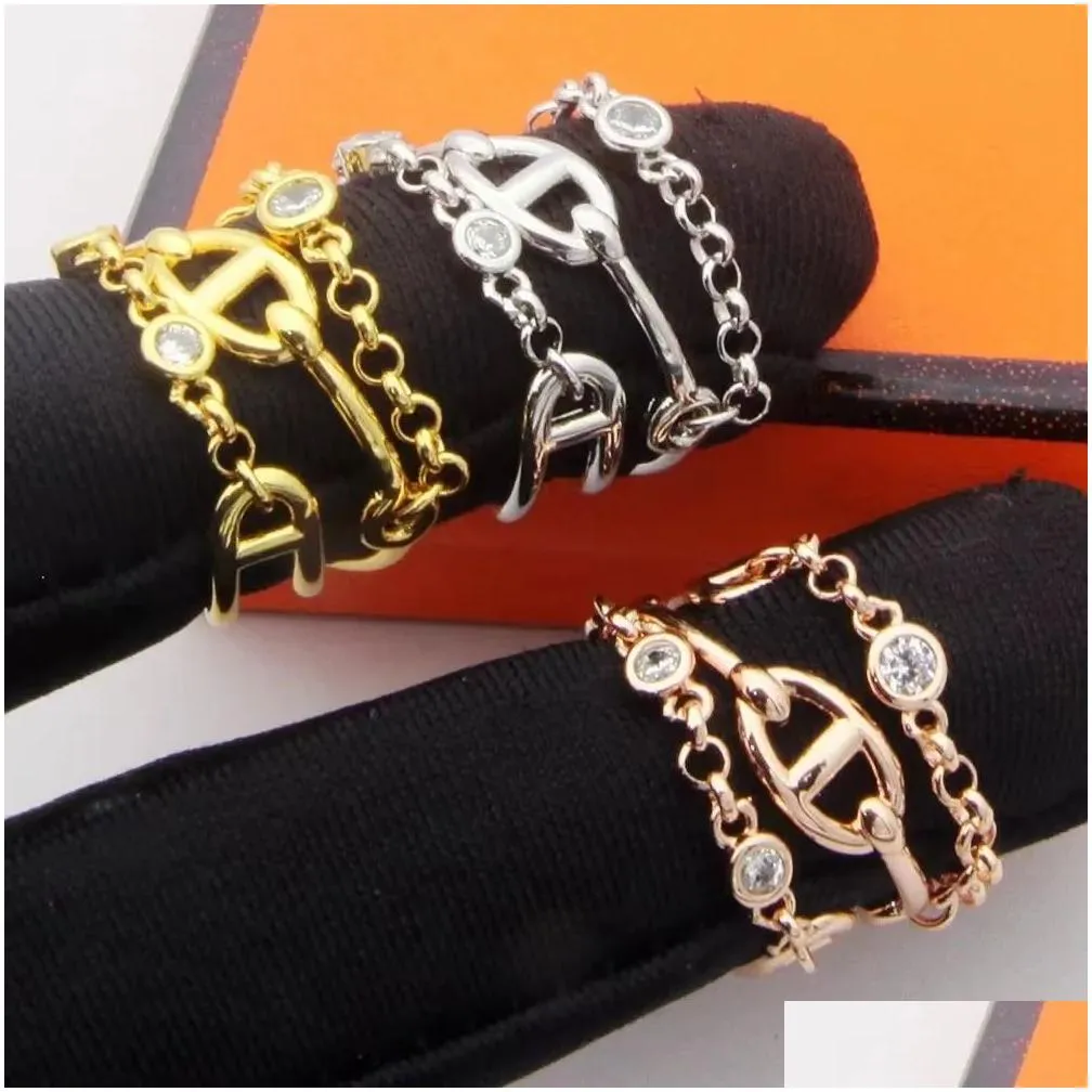 2024 New Pig Nose Chain Ring Luxury Diamond Ring Women`s 18k Gold Designer Rings