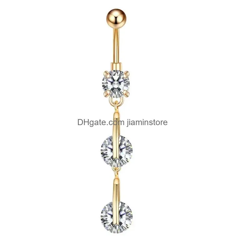 Navel Bell Button Rings for Body Stainless Steel Women Waterdrop Dangle Piercing Belly Crystal Rings Gold Silver Color