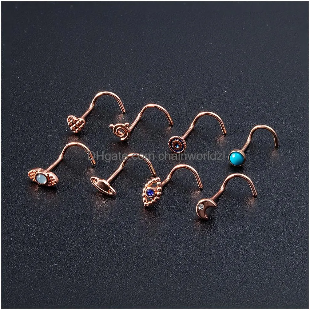 Nose Rings & Studs Evil Eye Combination Set 8Pcs/Lot Hoop Body Piercing Women Fashion Accessories0.8X7Mm Drop Delivery Jewelry Otdje