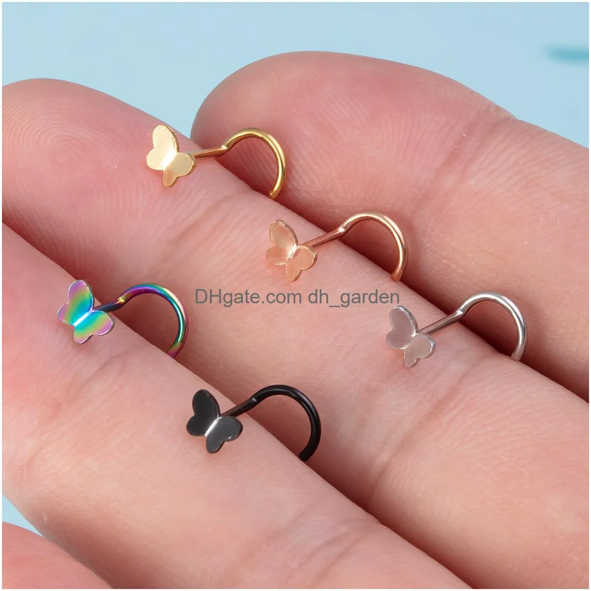 Nose Rings & Studs Cute Butterfly Smooth Nail 3D Hoop Body Piercing Women Fashion Accessories Drop Delivery Jewelry Dhgarden Dhxeg