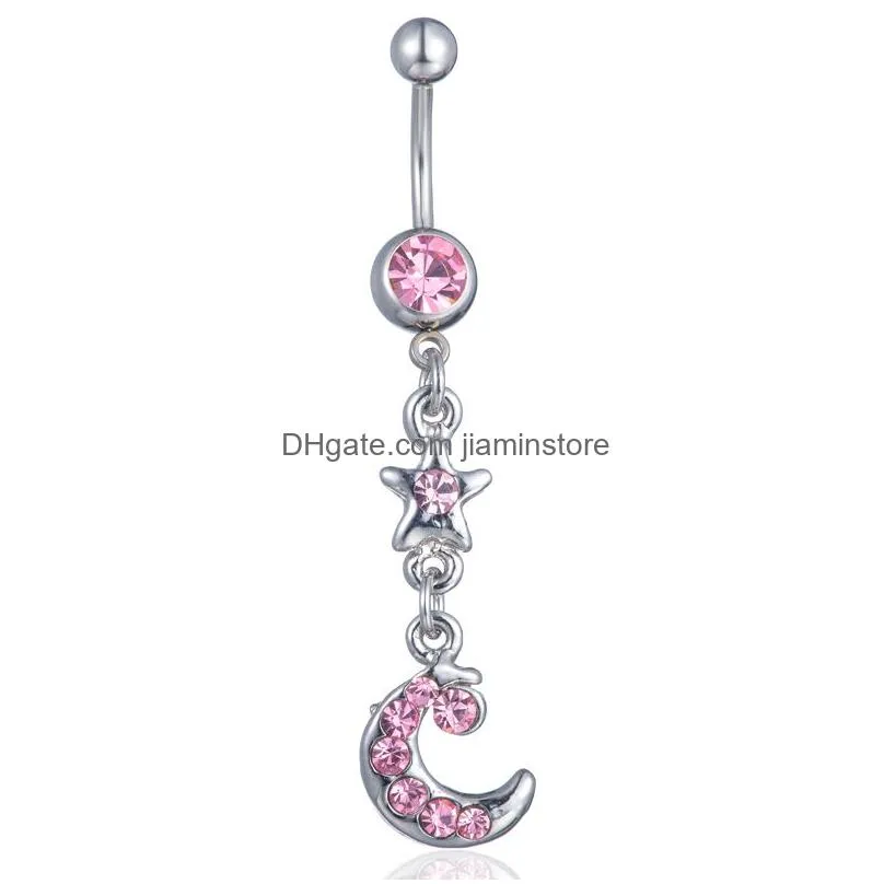 YYJFF D0076 Star and Moon Belly Button Navel Rings Body Piercing Jewelry Dangle Accessories Fashion Charm