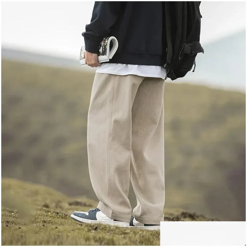 Men`S Pants Tfetters Brand 2024 Casual Men Autumn Winter Mid Rise Straight Leg Jeans Baggy Fashion Motion Streetwear Cotton 240326 Dr Dhrjm
