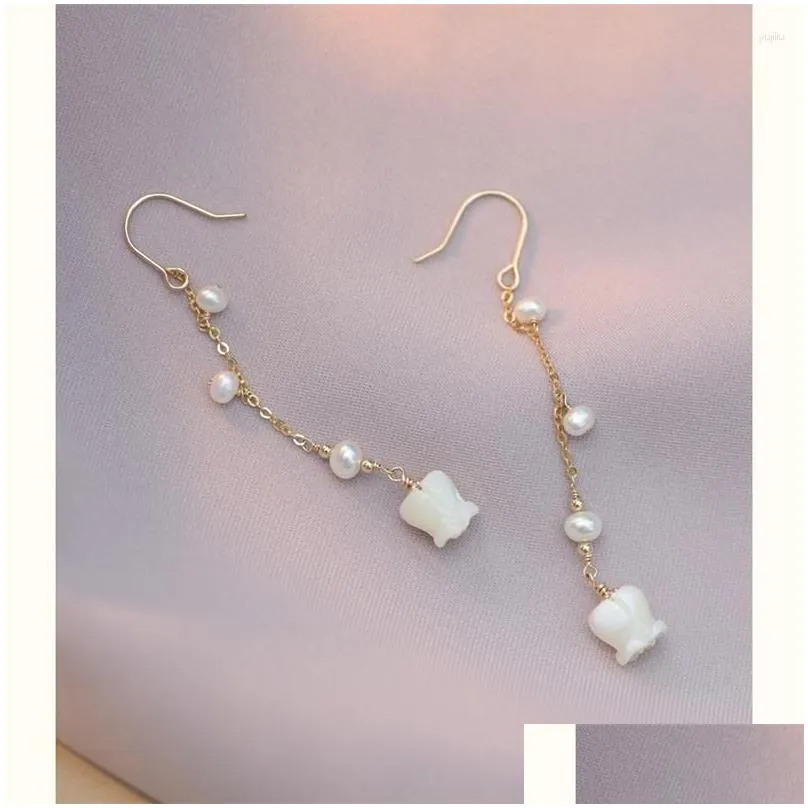 Dangle Earrings Korean Freshwater Pearl Long Tassel For Women Elegant Style Wind Chime Orchid Wedding Party Jewelry