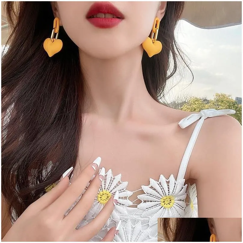 Dangle & Chandelier Summer Statement Candy Color Big Heart Pendant Drop Earrings For Women Fashion Bijoux Personality Colorful