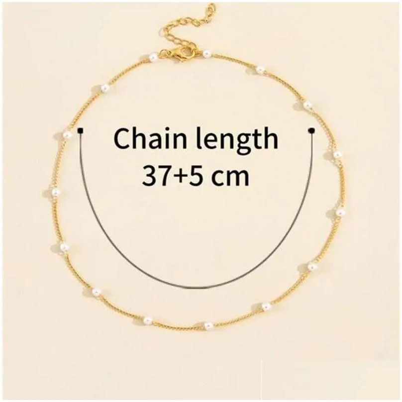 Pendant Necklaces LXY-W Boho Vintage Gold Simple Artificial Pearl Thin Collar Chain Necklace For Women Fashion Choker Jewelry Party