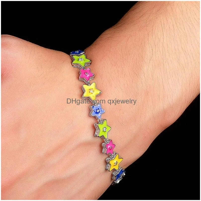 Chain Mens Women Bracelet New Trendy Hiphop Jewelry Yellow White Gold Plated Bling Cz Glow Stars Link Nice Gift For Friend Drop Deliv Dh0In