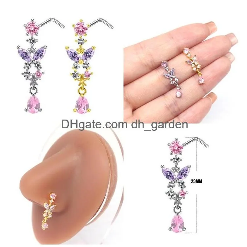 Beaded Diamond Anti Allergy Stainless Steel Nose Ring Stud Screws Rose Ball Piercing Rings Women Jewelry Will And Dandy Gif Dhgarden Dhnh2