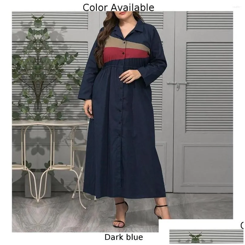 Plus Size Dresses Women Elegant Maxi Dress Fashion Long Sleeve Party Evening Lapel Collar Stitching Casual