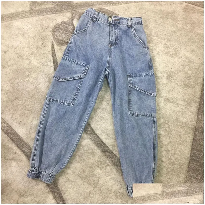 Women`S Pants & Capris Autumn Jeans Cargo Women Denim Joggers Elastic Waist Stretch Womens Casual Vintage Wash Loose Fit Ripped Sh190 Dheaq