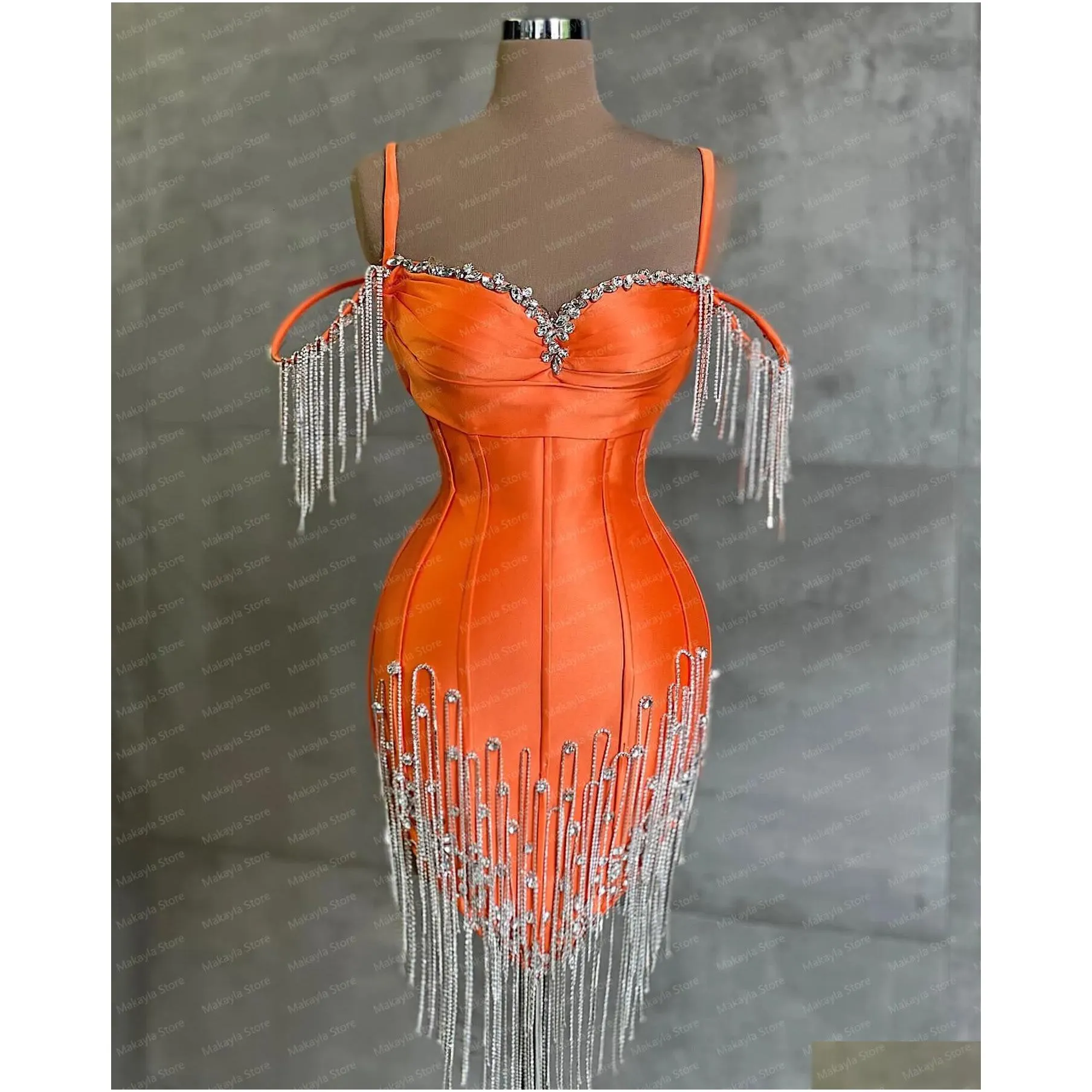 Urban Sexy Dresses Party Arrival Orange Short Prom Crystals Tassel Sweetheart Women Cocktail Evening Gowns Custom Made 230310 Drop De Dhnis