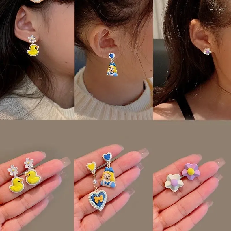 Backs Earrings Cute Girls Cartoon Flower Bear Holeless Ear Clip Earring Pins For Women Clips Children Student Jewelry Accessories