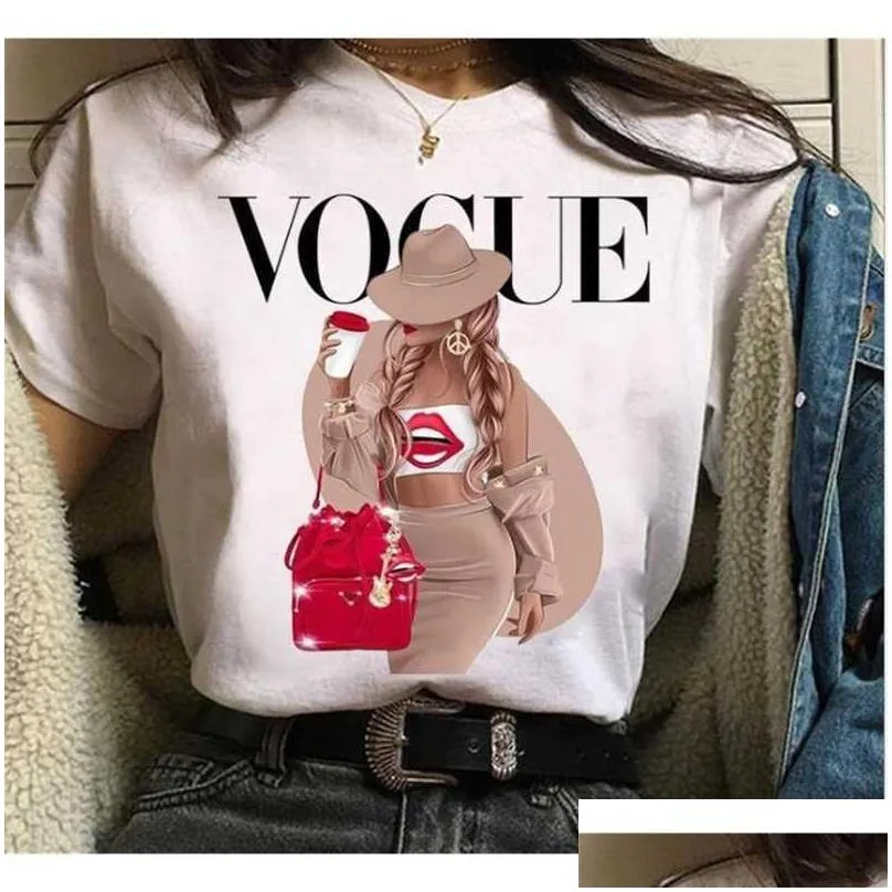 Women`S T-Shirt Retail Womens Designer T-Shirts Plus Size Xs-4Xl Summer Fashion White Cartoon Printed Short Sleeve Tops Loose Clothing Dhqj8