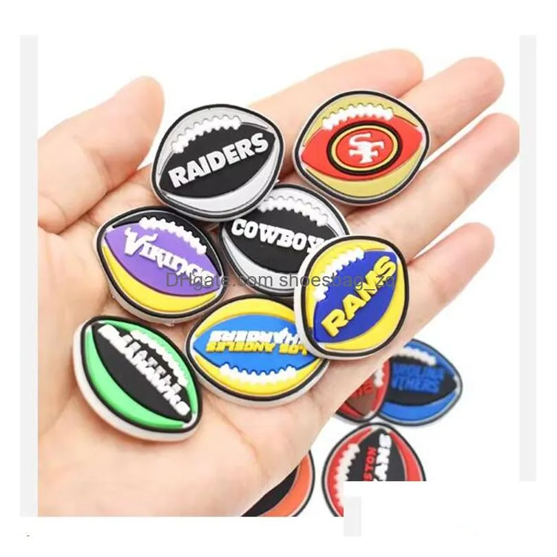 Wholesale PVC fashion Sports shoe Charms Soccer Team shoe Charm Football hole Charms For Clog wristband bracelet