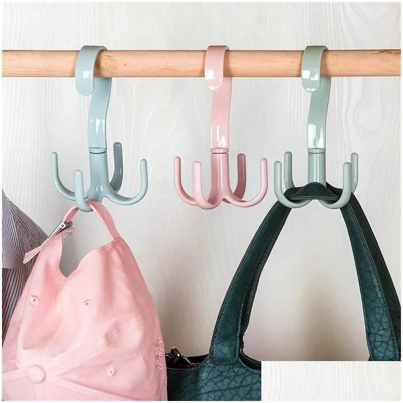 Hangers Racks Space Saving Rotated Hanger Hooks Wardrobe Clothes Rack Organizer Baghanger Shoes Belt Scarf Hanging Closet Drop Del