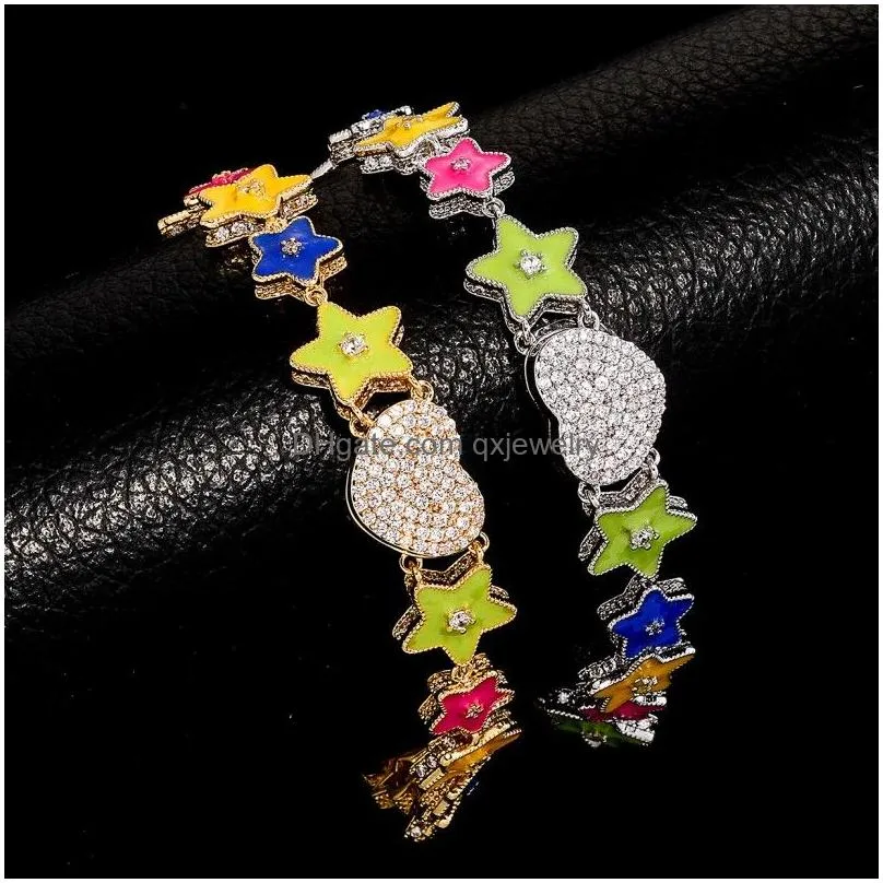 Chain Mens Women Bracelet New Trendy Hiphop Jewelry Yellow White Gold Plated Bling Cz Glow Stars Link Nice Gift For Friend Drop Deliv Dh0In