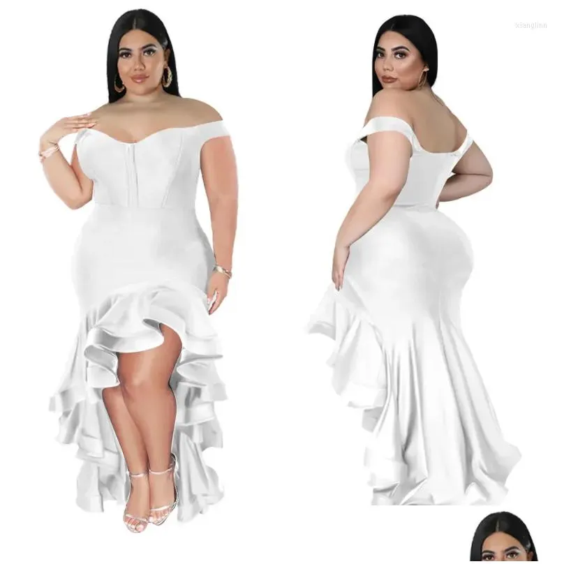 Plus Size Dresses KEXU Off Shoulder Celebrity Party Nightclub Evening Formal Prom Dress Women Wedding Ruffles Mermaid Maxi