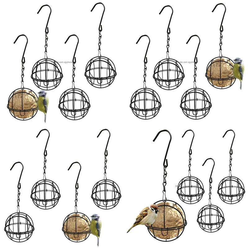 Other Bird Supplies Feeding 4Pcs Wildlife Finch Home Garden Fat Ball Black Iron Rustproof For Outdoor Hanging Sparrow Feeder With 4 Dr Dh6Xu