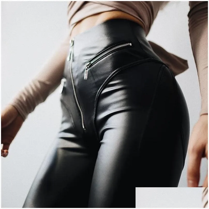 Women`S Pants & Capris Dark And Y Futuristic Peach Buttocks Pu Tight High Waisted Leather For Women With Ankle Zippers Motorcycle Sli Dhek1