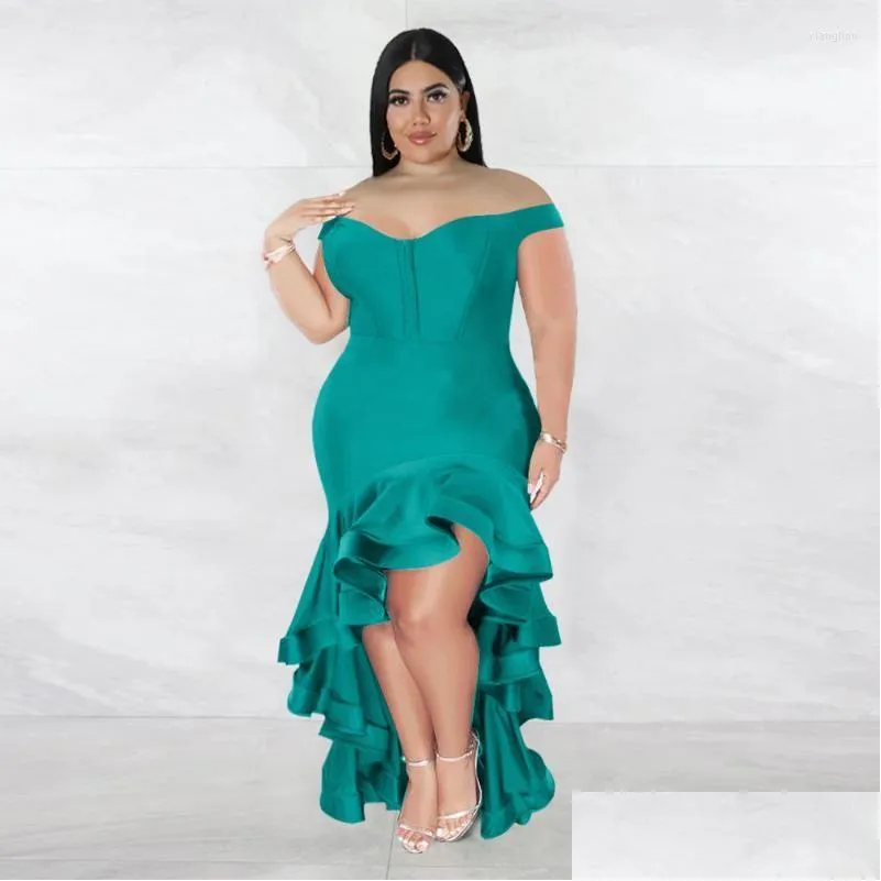 Plus Size Dresses KEXU Off Shoulder Celebrity Party Nightclub Evening Formal Prom Dress Women Wedding Ruffles Mermaid Maxi