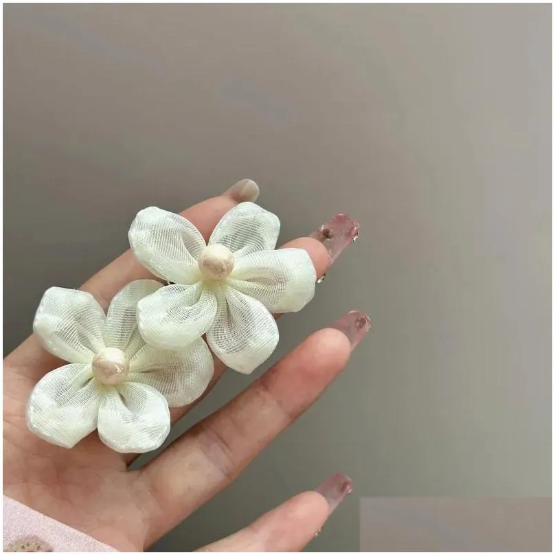 Dangle Earrings Korean Sweet Girl Mesh Flower