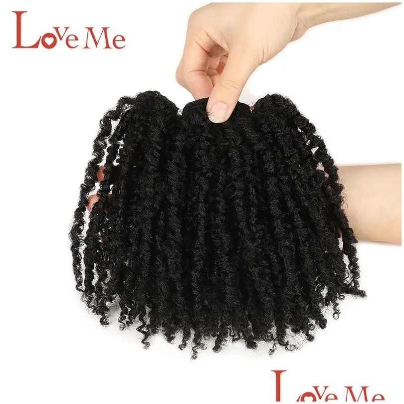 Synthetic Afro Kinky Curly Hair Extensions 6 inch 3 Pieces Hair Extensions Natural Synthetic Heat Resistant Wave Bundles LOVE ME