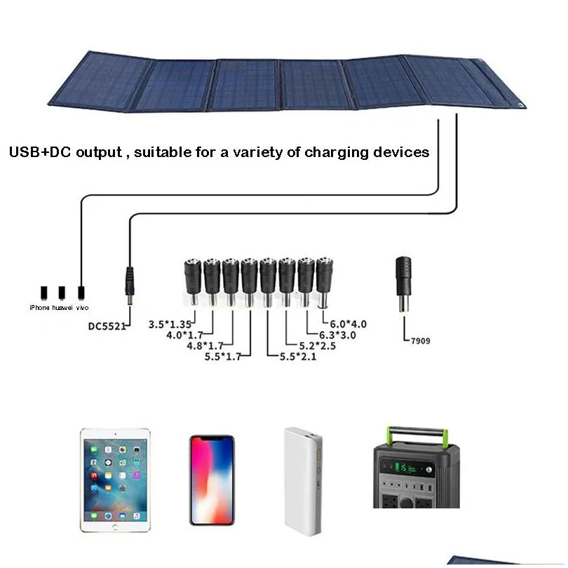 Solar Panels 100W Panel Folding Bag Usb Dc Output  Portable Foldable Charging Device Outdoor Power Supply 230210 Drop Delivery Dh2U3