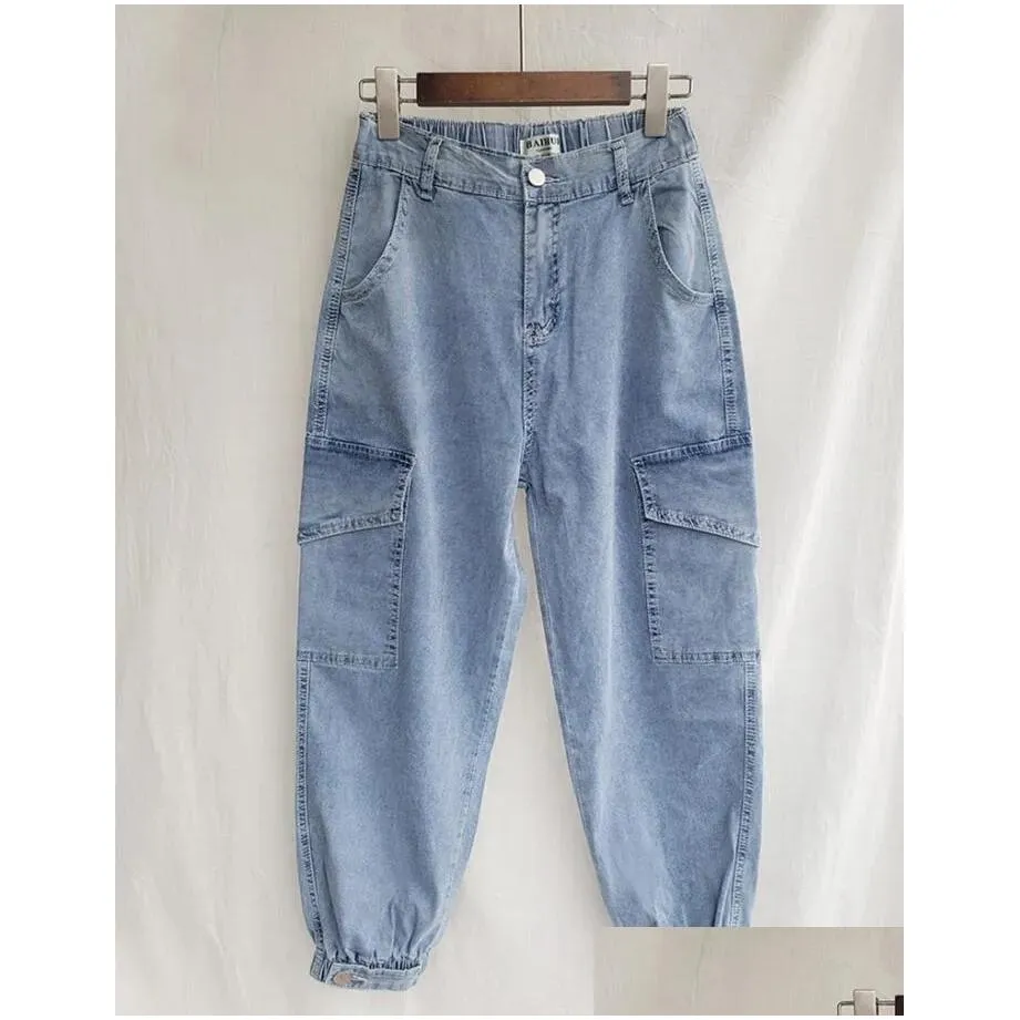 Women`S Pants & Capris Autumn Jeans Cargo Women Denim Joggers Elastic Waist Stretch Womens Casual Vintage Wash Loose Fit Ripped Sh190 Dheaq