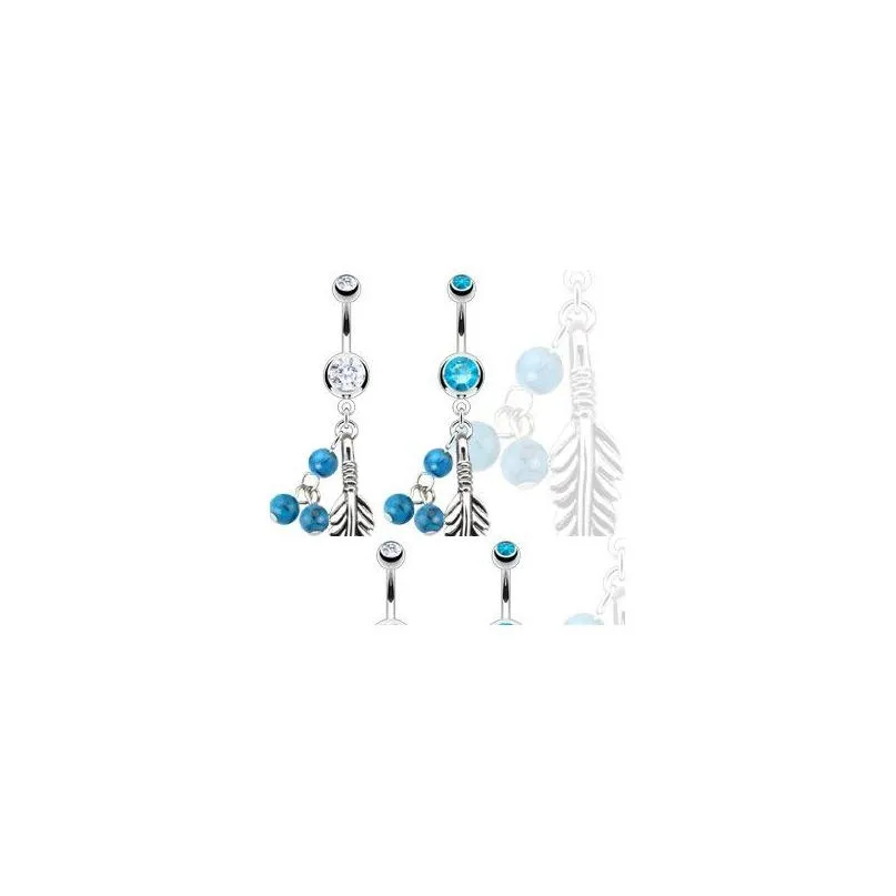 YYJFF 0170-1 Belly Button Navel Rings Dangle dream catcher Accessories Fashion nice Charm aqua. color CZ 10Pcs/Lot