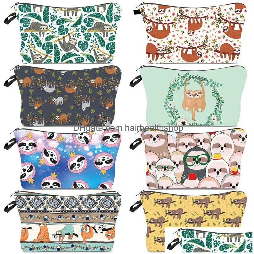 Wholesale Cartoon Cosmetic Bags Mandala Flower Sloths Printing Patterns Toiletry Pouch Portable Waterproof Zipper Travel Makeup